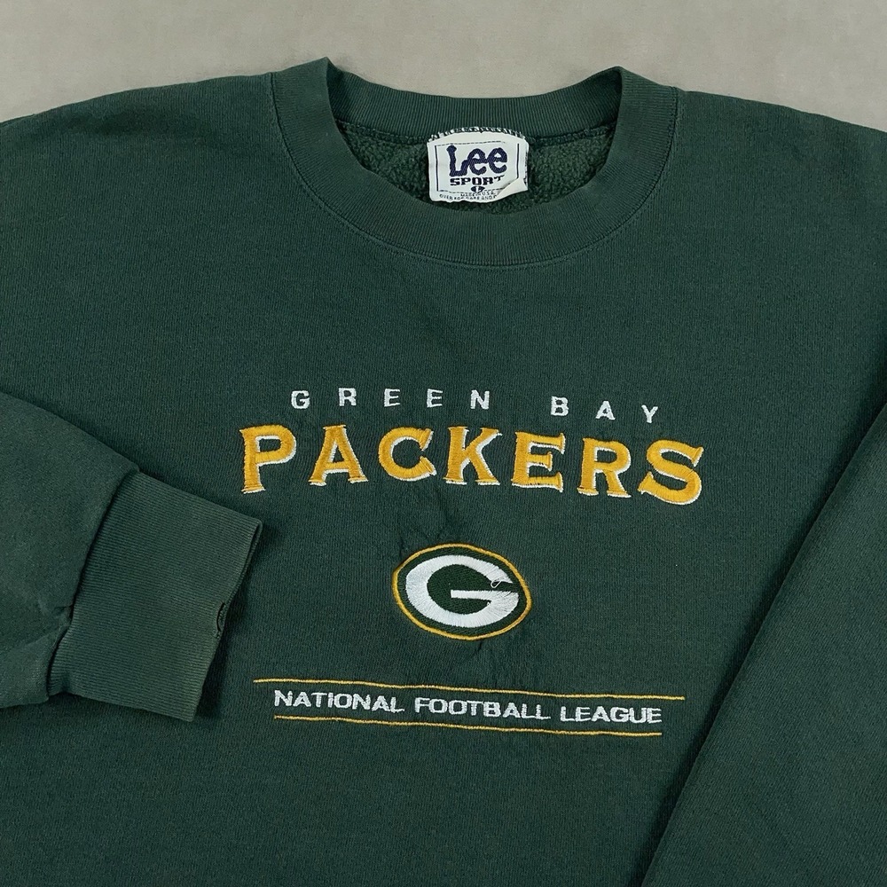 Vintage Lee Sport Green Bay Packers Sweatshirt Men's Large Green Spellout 90s